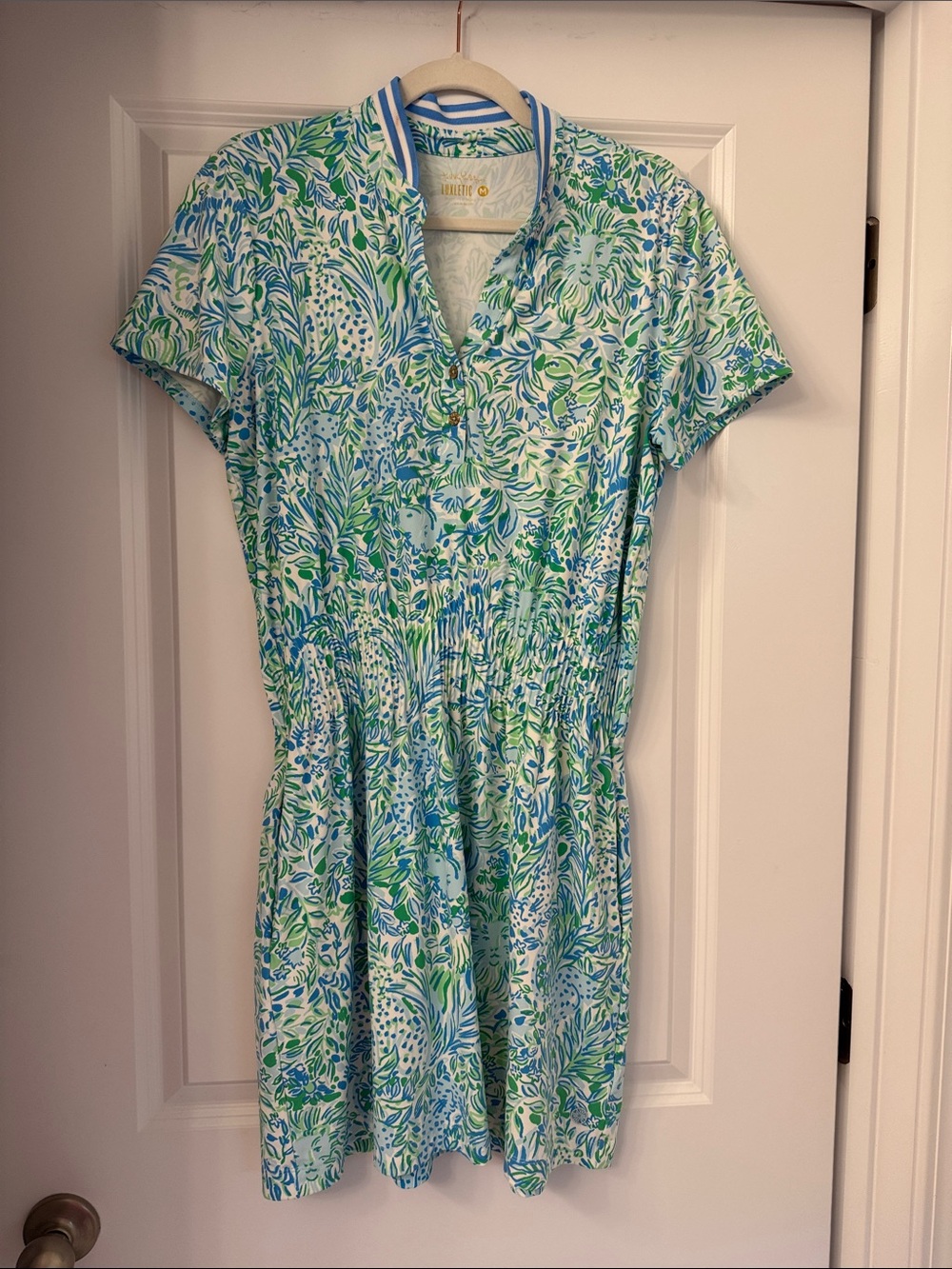 Lilly Pulitzer Green and Blue Printed Short-Sleeve Luxletic Dress
